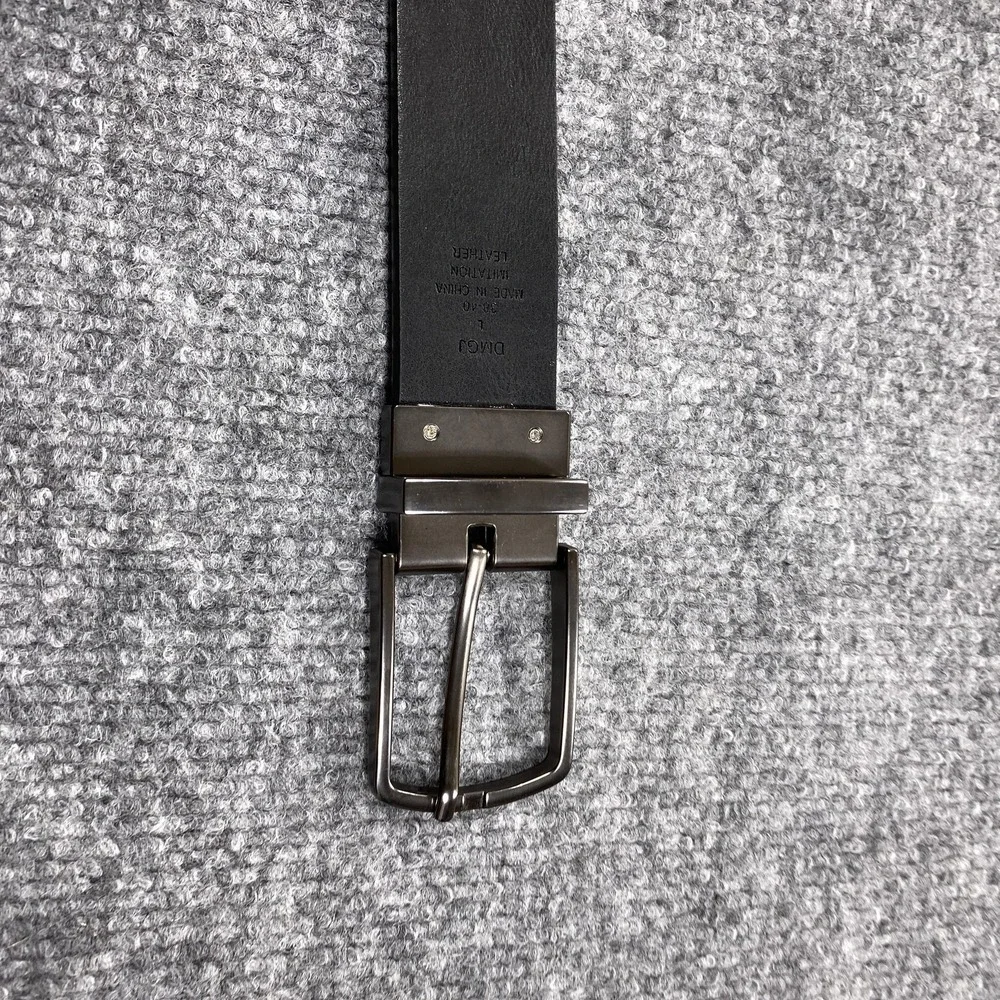 DVGJ Belt Mens L 38-40 Black Faux Leather Silver Buckle Classic Reversible